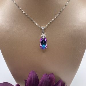 Aurora Borealis Gemstone Crystal Pendant Necklace NEW